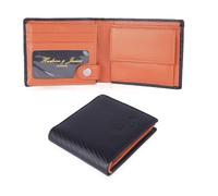 Hudson & James Portefeuille en cuir véritable pour homme avec poche pour pièces de monnaie Boîte cadeau, Carbone noir/orange, M, Contemporain