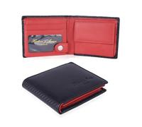 Hudson & James Portefeuille en cuir véritable pour homme avec poche pour pièces de monnaie Boîte cadeau, Carbone noir/rouge, M, Contemporain