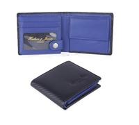 Hudson & James Portefeuille en cuir véritable pour homme avec poche pour pièces de monnaie Boîte cadeau, Carbone noir/bleu, M, Contemporain