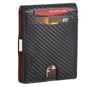 Hudson & James Portefeuille fin en cuir et fibre de carbone avec blocage RFID pour homme avec porte-cartes, pince à billets solide et fenêtre pour carte d'identité, portefeuille minimaliste à deux