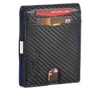 Hudson & James Portefeuille fin en cuir et fibre de carbone avec blocage RFID pour homme avec porte-cartes, pince à billets solide et fenêtre pour carte d'identité, portefeuille minimaliste à deux