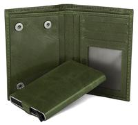 Hudson & James Portefeuille fin en cuir pour homme, design minimaliste, avec blocage RFID, poche pour pièces de monnaie, fenêtre d'identité, peut contenir jusqu'à 10 cartes, Vert, M, Contemporain