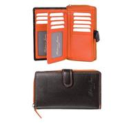 Hudson & James Portefeuille RFID en cuir véritable pour femme avec fermeture éclair et poche pour pièces de monnaie dans une boîte, Orange, M, Minimaliste