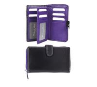 Hudson & James Portefeuille RFID en cuir véritable pour femme avec fermeture éclair et poche pour pièces de monnaie dans une boîte, violet, M, Minimaliste