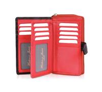 Hudson & James Portefeuille RFID en cuir véritable pour femme avec fermeture éclair et poche pour pièces de monnaie dans une boîte, Rouge, M, Minimaliste