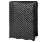 Hudson & James Portefeuilles en cuir et fibre de carbone avec blocage RFID pour homme avec porte-cartes et fenêtres pour carte d'identité, poche pour pièces de monnaie, compartiments pour billets