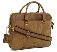 Hudson & James - Sac à bandoulière en cuir véritable nappa fait à la main pour ordinateur portable 13" (marron vieilli)
