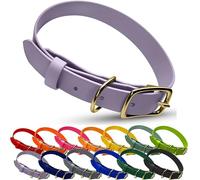 Hudson Park Collier pour chien imperméable, sangle en BioThane, toucher cuir, réglable, facile à nettoyer, résistant aux odeurs, laiton massif, plusieurs couleurs et tailles, fabriqué aux États-Unis