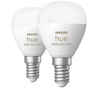 Philips Hue White and color ambiance, ampoule LED connectée sphérique compatible Bluetooth, E14, fonctionne avec Alexa, Google Assistant et Apple Homekit, lot de 2