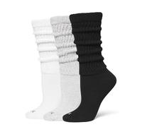 HUE Lot de 3 paires de chaussettes amples pour femme, Blanc/gris anthracite chiné/noir, taille unique