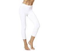 HUE Wide Waistband Blackout Cotton Capri Leggings, Assorted Bonneterie, Blanc, L Femme