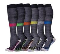 Hueborne Chaussettes De Compression À Gradient Couverture Longue Du Mollet, Mélange De Nylon Respirant For Les Sportifs, Les Voyageurs Et Les Professionnels De La Santé(6pairs-series-22,S/M)