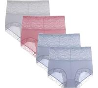 Hueborne Culottes gainantes taille haute for femmes - Entrejambe en coton, ceinture en dentelle anti-pincement et ourlet anti-roulis, lot de 4(#19-4pcs,M)