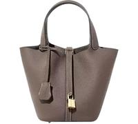 Hueborne Sac Seau Bleu En Cuir Véritable For Femme, Sac Fourre-tout À Poignée Supérieure Avec Fermoir Doré Et Pochette Intérieure, Inspiré Par Les Créateurs For Les Voyages Et Le Travail(Khaki)