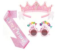 huefeel Décorations d'anniversaire rose - Couronne et écharpe avec lunettes de soleil en forme de fleur - Cadeau d'anniversaire - Accessoires de décoration de fête (rose - 7ème)
