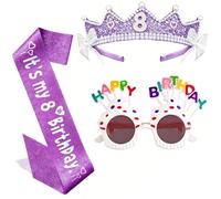 huefeel Décorations d'anniversaire violettes - Couronne et écharpe avec fleurs et lunettes de soleil - Cadeau d'anniversaire - Accessoires de décoration de fête (violet-8e)