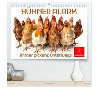 Hühner Alarm (hochwertiger Premium Wandkalender 2026 DIN A2 quer), Kunstdruck in Hochglanz: Buntes Federvieh - liebenswerte Hühnerschar.