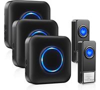 HUEJ-Sonnette Sans Fil Étanche,Kit De Carillon Sans Fil Étanche Portable,300M Gamme,58 Mélodies,Volume À 5 Niveaux,Indicateur Led Pour Maison,2 Bouton Et 3 Récepteur Enfichable