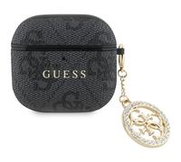 Hülle Case Pour AirPods 4 Guess Cuir Synthétique Gris Logo Métal Chaîne Strass