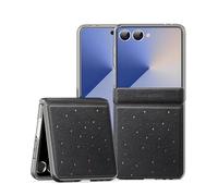 Hülle Coque pour Flip7 Boîtier Cuir Pattern + Hinge + Star Glitter Design,Slim Cover Bumper Case étui pour Samsung Galaxy Z Flip7(1)