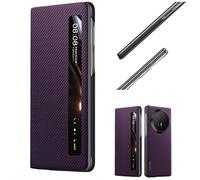 Hülle Coque pour Magic V6 Magnetic Flip Boîtier View Window + Wireless Charge,Carbon Fibre Folio Slim étui pour Honor Magic V6(1)