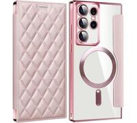 Hülle Für Samsung Galaxy S25 Ultra/S25 Plus/S25, Kameraschutz Flip Leder Brieftasche Schutzhülle Unterstützt Drahtloses Aufladen Stossfest Fall, Rose, S25