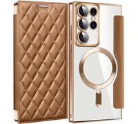 Hülle Für Samsung Galaxy S25 Ultra/S25 Plus/S25, Kameraschutz Flip Leder Brieftasche Schutzhülle Unterstützt Drahtloses Aufladen Stossfest Fall, Braun, S25Plus