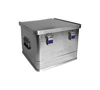 hünersdorff Boîte en aluminium Office 50 litres, résistante aux éclaboussures avec joint en caoutchouc, légère, stable, poignées pliantes, préparation pour serrures, couleur : argenté