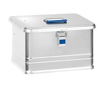 hünersdorff Boîte professionnelle en aluminium de 30 l, résistante aux éclaboussures avec joint en caoutchouc, légère, stable, poignées pliantes, préparation pour serrures, couleur : argenté