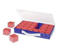 hünersdorff GmbH Boîte à assortiment PP PREMIUM, 24 casier de compartimentage avec poignée de transport, bleu, 225x335x55 mm