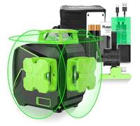 Huepar Niveau Laser-12 Lignes 3D-3X360 En Croix Faisceau Vert-Autonivelant-Vertical Horizontal-Chargeur USB- Batterie Li-ion/Sèche