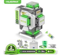 Huepar Pro 4D 16 lignes niveau Laser ± 2mm haute précision auto-nivelant faisceau vert ligne transversale outil Laser avec batterie Li-ion 8000mAh 4D 16 Lines