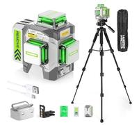 Huepar Pro Niveau Laser avec Trépied Haut, 360 Autonivelant ZK03CGT | Trépied de 127 cm, Haute Précision ±2 mm, Télécommande, Autonomie de 10 h, USB-C, Mode Pulsé, Malle de Transport Rigide