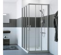 Hüppe Classics 2 Accès dangle à 4 angles pour portes coulissantes 3 éléments (1/2), largeur:90 cm, hauteur:200cm, fixation à gauche & à droite, C21209, Cabines de douche: Verre profilé argenté mat ESG clair avec ANTI-PLAQUE