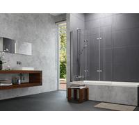 HÜPPE Design pure Pare-bain, 3 éléments, fixation à gauche, fabrication sur mesure, largeur 1000-1200mm, hauteur 1200-1500mm, 8P6580092381, Cabines de douche: Profil couleur chrome brillant Verre miro