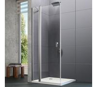 HÜPPE Design pure porte battante avec segments fixes Largeur : 90cm arrêt à gauche et à droite pour bac à douche, 8P0705092321, Cabines de douche: Couleur du profilé verre brillant argent brillant ESG