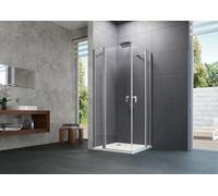 HÜPPE Design pure porte battante avec segments fixes Largeur : 90cm arrêt à gauche et à droite pour le carrelage, 8P0708182381, Cabines de douche: Couleur du profilé White Edition Verre ESG miroir ave
