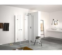 HÜPPE Design pure Porte pliante battante, avec segment fixe, fixation à droite, largeur 1400mm, hauteur 2000mm, 8P7105087380, Cabines de douche: Profil couleur argent mat verre ESG verre miroir