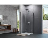 HÜPPE Design pure Porte pliante battante, fixation à droite, largeur 1000mm, hauteur 2000mm, montage sur carrelage, 8P0917087381, Cabines de douche: Profil couleur argent mat verre ESG verre miroir av