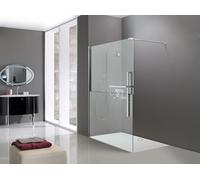 HÜPPE Duplo pure Walk-In Paroi latérale 4 coins 1 partie, largeur:110cm, fixation à gauche, DT0001C91318, Cabines de douche: Couleur du profilé chrome Verre ESG décor combiné Sable Plus avec Anti-Plaq