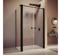 HÜPPE SolvaPro partiellement encadrée Porte battante à 4 angles pour paroi latérale, largeur : 80cm, hauteur : 200cm, 7T090155F315, Cabines de douche: Profilé noir chromé Glas ESG Sand Plus