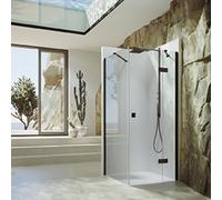 HÜPPE SolvaPro Porte battante à cadre partiel, 4 angles, avec segment fixe, fixation à droite, largeur : 900mm, 7T040255G315, Cabines de douche: Profilfarbe en acier inoxydable Glas ESG Sand Plus