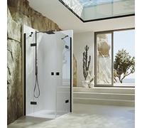 HÜPPE SolvaPro porte battante avec segment fixe, fixation à gauche, largeur : 90cm, hauteur : 200cm, 7T1302123322, Cabines de douche: Couleur du profilé Verre noir Edition ESG clair avec ANTI-PLAQUE