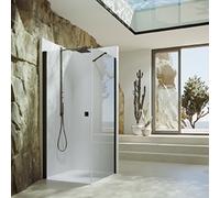 HÜPPE SolvaPro porte battante partiellement encadrée, carré, fixation à gauche, largeur : 900mm, 7T0102123316, Cabines de douche: Couleur du profilé Black Edition Verre ESG Sand Plus avec Anti-Plaque