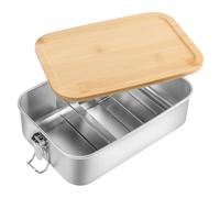 Huerous Boîte à déjeuner en acier inoxydable avec couvercle en bois et couvercle en bambou avec 2 compartiments - Boîte en métal avec couvercle en bois - Pour l'école, le travail, les pique-niques -