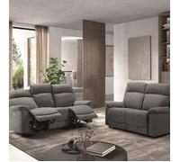 HUESCA - Ensemble 2 Canapés Fixe 2 Places et Relax Electrique Tissu Gris -