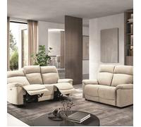 HUESCA - Ensemble 2 Canapés Fixe 2 Places et Relax Electrique Tissu Ivoire -