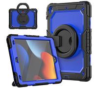 HUEZOE Coque pour iPad 10,2", modèle 2021/2020/2019, Coque de Protection intégrale Antichoc avec Support Rotatif à 360 degrés, bandoulière pour iPad 9/8/7, Bleu foncé
