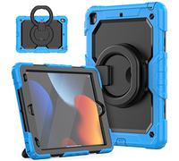 HUEZOE Coque pour iPad 10,2", modèle 2021/2020/2019, Coque de Protection intégrale Antichoc avec Support Rotatif à 360 degrés, bandoulière pour iPad 9/8/7, Bleu Clair