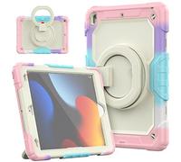 HUEZOE Étui pour iPad 10,2", modèle 2021/2020/2019 - Coque de Protection intégrale Antichoc avec Support Rotatif à 360 degrés - Sangle d'épaule pour iPad 9/8/7, Arc-en-Ciel Rose